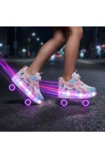 Pink LED Light Up Roller Shoes - Detachable Wheeled Sneakers for Girls - Image 2