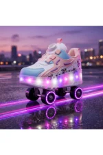 Pink LED Light Up Roller Shoes - Detachable Wheeled Sneakers for Girls - Image 3