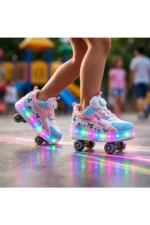 Pink LED Light Up Roller Shoes - Detachable Wheeled Sneakers for Girls - Image 6