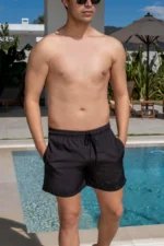 Quick Dry Black Men's Swim Shorts with Pockets - Beach & Pool Swimwear - Image 2