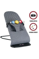 Smile Cotton 3-Position Rocking Baby Bouncer with Toy Bar and Travel Bag Grey