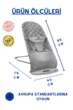 Smile Cotton 3-Position Rocking Baby Bouncer with Toy Bar and Travel Bag Grey - Image 6