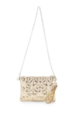 Star Stitched Clutch Bag - Elegant Gold Patent Leather Women's Handbag