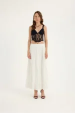 White Long Crush Pleated Maxi Skirt High Waist Bohemian Summer Skirt