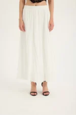 White Long Crush Pleated Maxi Skirt High Waist Bohemian Summer Skirt - Image 2