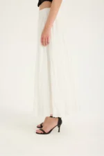 White Long Crush Pleated Maxi Skirt High Waist Bohemian Summer Skirt - Image 3
