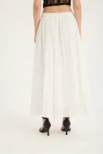 White Long Crush Pleated Maxi Skirt High Waist Bohemian Summer Skirt - Image 4