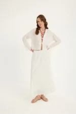 White Long Crush Pleated Maxi Skirt High Waist Bohemian Summer Skirt - Image 5