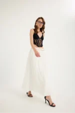 White Long Crush Pleated Maxi Skirt High Waist Bohemian Summer Skirt - Image 6