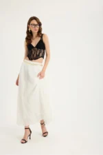 White Long Crush Pleated Maxi Skirt High Waist Bohemian Summer Skirt - Image 7