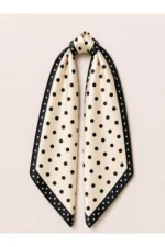 White Scarf with Black Polka Dots - Elegant and Stylish Women's Accessory