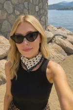 White Scarf with Black Polka Dots - Elegant and Stylish Women's Accessory - Image 4