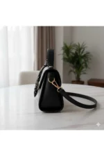 Women Black Faux Leather Shoulder Bag with Scarf Detail Elegant Daily Handbag Tote - Image 4