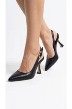 Women Black Matte Pointed Toe Ankle Strap Heels - Image 2