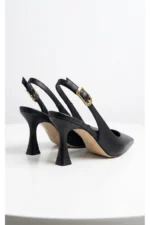 Women Black Matte Pointed Toe Ankle Strap Heels - Image 3