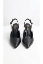 Women Black Matte Pointed Toe Ankle Strap Heels - Image 4