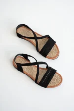 Women Black Suede Elastic Straps Sandals Comfortable Elegant Summer Shoes - Image 2