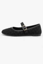 Women Black Tweed Fabric Mary Jane Flats Fashion Buckle Comfortable Shoes - Image 4