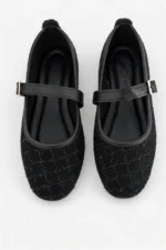 Women Black Tweed Fabric Mary Jane Flats Fashion Buckle Comfortable Shoes - Image 6
