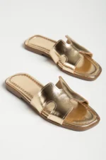 Women Gold Daily Slippers Elegant Comfortable Slip on Outdoor Slides Sandals - Image 2