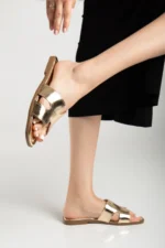 Women Gold Daily Slippers Elegant Comfortable Slip on Outdoor Slides Sandals - Image 4