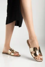 Women Gold Daily Slippers Elegant Comfortable Slip on Outdoor Slides Sandals - Image 5