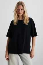 Women's 100% Organic Cotton Heavyweight Oversized Crew Neck Black T-Shirt