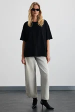 Women's 100% Organic Cotton Heavyweight Oversized Crew Neck Black T-Shirt - Image 2