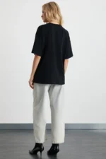 Women's 100% Organic Cotton Heavyweight Oversized Crew Neck Black T-Shirt - Image 6