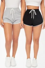 Women's 2-Pack Gray and Black Mini Sports Shorts with White Piping