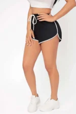 Women's 2-Pack Gray and Black Mini Sports Shorts with White Piping - Image 2