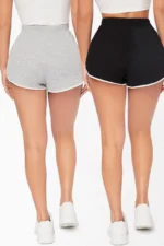 Women's 2-Pack Gray and Black Mini Sports Shorts with White Piping - Image 4