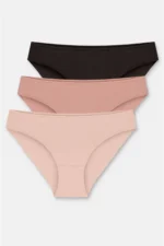Women's 3-Pack Cotton Basic Mid-Rise Briefs Set - Nude/Brown/Pink