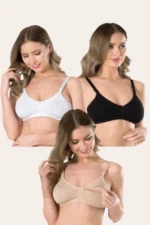 Women's 3-Pack Nursing and Maternity Bra Set - Black / White / Nude