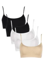 Women's 5-Pack Multicolor Strappy Padded Sports Bra Half Cami