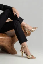 Women's Ankle Strap High Heel Shoes Gold