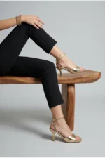 Women's Ankle Strap High Heel Shoes Gold - Image 3