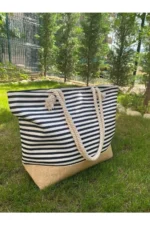 Women's Beige Patterned Large Beach and Shoulder Bag with Soft Handles
