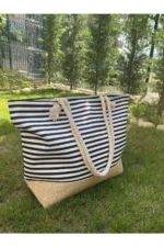Women's Beige Patterned Large Beach and Shoulder Bag with Soft Handles - Image 4
