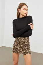 Women's Black Crew Neck Thumbhole Bodysuit