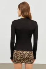 Women's Black Crew Neck Thumbhole Bodysuit - Image 6