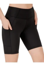 Women's Black High-Waisted Tummy Control Biker Shorts with Pockets - Sculpting Sport Leggings