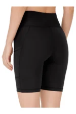 Women's Black High-Waisted Tummy Control Biker Shorts with Pockets - Sculpting Sport Leggings - Image 2