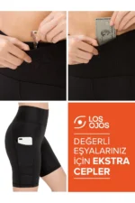 Women's Black High-Waisted Tummy Control Biker Shorts with Pockets - Sculpting Sport Leggings - Image 4