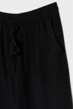 Women's Black Linen Blend Wide Leg Trousers - Image 7