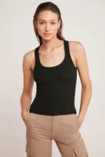 Women's Black Ribbed Basic Tank Top - Stylish and Comfortable Thick Strap Design