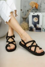 Women's Black Rope Sandal Black - Image 4