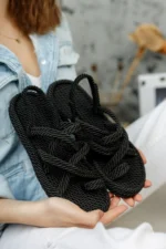 Women's Black Rope Sandal Black - Image 5