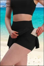 Women's Black Slit Sports Skort with Pockets - Quick-Dry Water-Resistant Swim & Beach Shorts Skirt