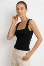 Women's Black Ultra Premium Soft Square Neck Strappy Bodysuit - Image 2